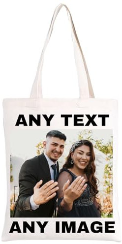 Sac Tote Bag Personnalisé JPHCHSC en Toile avec Photo et Texte Personnalisable, Sac Tissu Réutilisable, Noir, M(35*40cm), Femme, Adulte