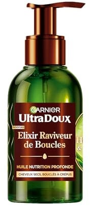 Garnier Ultra Doux - Elixir Raviveur de Boucles - À l'Huile d'Avocat et Beurre de Karité - Huile Multi-Usages pour Raviver les Boucles des Cheveux Secs, Bouclés à Crépus - 120 ml - Homme & Femme