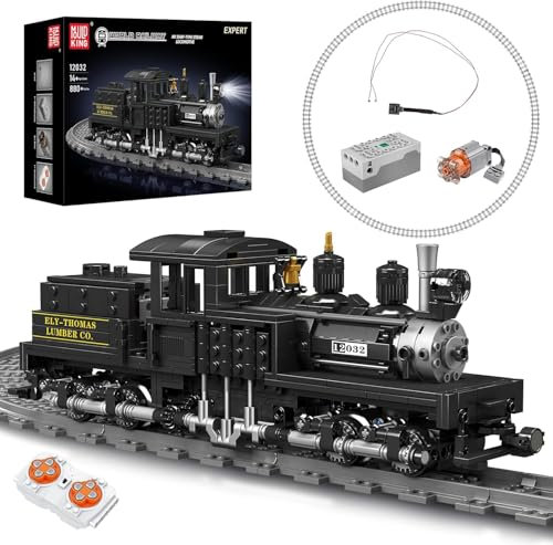 Mould King 12032 Shay-Type Steam Locomotive Building Set with LED Lighting, Remote/App Control Model Train Block Kit with Tracks, Engineering Toy Kit for Adults (880 PCS)