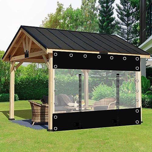 Clear Tarp Curtains for Pergola Gazebo Porch Transparent Side Panels with Zip Doors Waterproof Tarpaulin with Grommets Outdoor Use 2.2x2.2m (7.2 * 7.2ft)