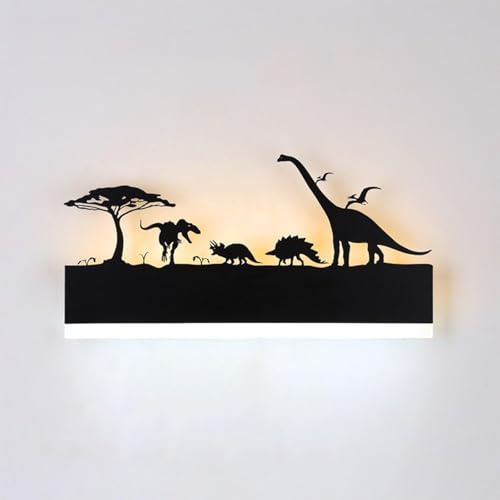 FYLARY LED Wandleuchte Innen, Moderne Tier Wandlampe, 12W Schwarz Nachttisch Wandlampe Up and Down leuchten innen Für Wohnzimmer, Schlafzimmer, Flur, Balkon, Warmweiß+Weiß (Dinosaurier)