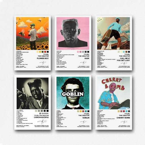 Hotoice Tyler Poster, The Creator Rapper, Musikalbum, Vintage, signiert, Wandkunst, Leinwand, Poster, Raumdekor, ästhetischer Druck, Dekoration, 20 x 30 cm, Stil 1, 6 Stück