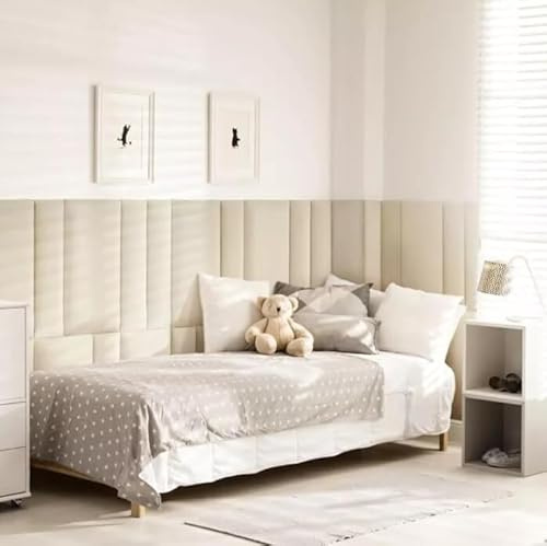 TRANS - PAL Upholstered Velvet Wall Panels – 60x30 cm – Pack of 1/2/4 – Padded Headboard Panels – Easy to Install – Wall-Mounted – Anti-Collision for Kids' Rooms & Bedrooms (4, Beige)