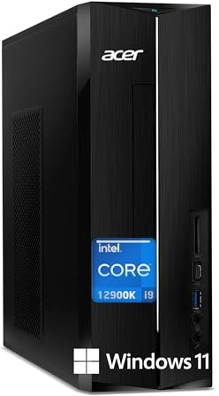 Acer Ordinateur de bureau 2025 SFF Intel Core i9-12900K (jusqu'à 5,1 GHz), 32 Go de RAM, SSD PCIe de 1 To, Intel UHD Graphics 730, Wi-Fi, 2 moniteurs pris en charge 4K, clavier et souris, Bluetooth
