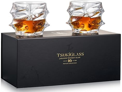 TSUKIGLASS Storm Crystal Cocktail Whiskey Glasses Set of 2, Gifts for Men | Japanese Old Fashioned Rocks Tumblers, 8.45oz, Bourbon & Scotch glasses, Lead-Free Crystal, Gift-Ready Box