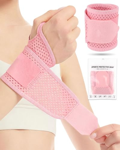 FUGLUS Muñequera Transpirable,Ajustable Muñequeras Tunel Carpiano,Vendajes Muñeca Fitness para Tendinitis,Dolor Articulaciones,Esguinces,Palm Support,Mujer Hombre,Mano Izquierda y Derecha(Rosa)