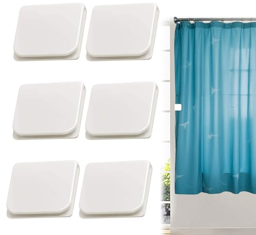 6Pcs Shower Curtain Clips, Self Adhesive Windproof Splash Guard Holder | Windproof Bath Panel Clips, Secure Bath Curtains to Wall, Preventing Water Leak, Indoor Outdoor Camper Use
