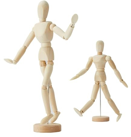 Flaroey 2Pack,8 Inch & 12 Inch,Human Figure Puppet Model Wooden Male Mannequin Doll Decorative Stand for Sketching & Drawing