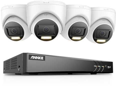 ANNKE 4K Kabelgebundene Überwachungskamera Set 8CH H.265+ DVR mit 4X 8MP Zwei Lichtern Nachtsicht Außen Weiß Dome Kamera CCTV System für Innen und Außen, IP67 Wetterfest, ohne Festplatte
