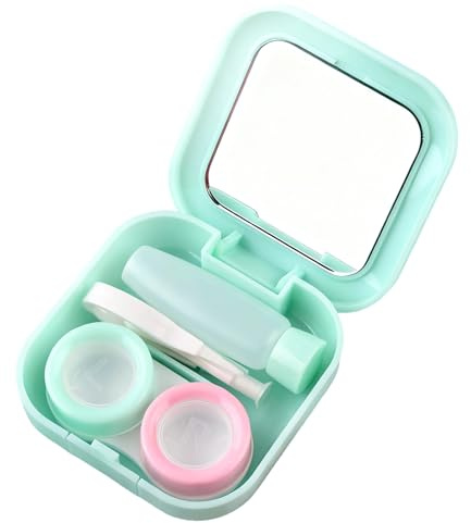 YAOYYG Estuche para Lentes De Contacto con Espejo, Compacto Y Estanco | Kit de Cuidado de Lentes de Contacto Vibrante Caja, Caja de Almacenamiento Minimalista de Viaje (Verde)