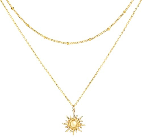 AUMIRELLE Goldkette Damen, 2er Layering Ketten Set aus Edelstahl, vergoldet, wasserfest & verstellbar – elegantes Geschenk für Frauen
