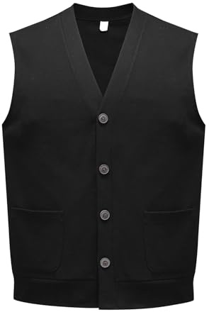 Allthemen Cardigan sans Manches Homme Gilets en Tricot V Pulls avec Boutons | Maille Torsadée Pull-Over Débardeurs,Pull-Over Chemise Chaud,Classique Couleur Uni,Coupe Ample,Sergé Tricoté,Business Casual