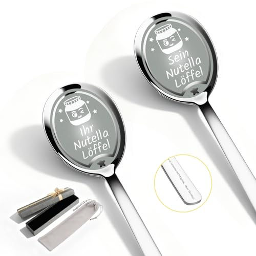 CGFN Valentinstag für Ihn Sein Jahrestag Geschenk für Frauen Männer 2 Stück Silber Löffel Personalisierter für Nutella,20.3cm,Jahrestag Geschenk Paare zu Weihnachten (Silber, lhr und Sein)