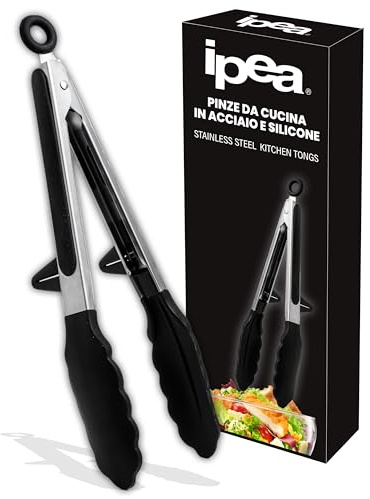 IPEA Pinze da Cucina in Acciaio Inox con Punte in Silicone - 35 CM - Pinza Professionale per Barbecue, Carne, Insalata, Pasta Buffet con Sistema di Bloccaggio - Pinze da Chef Resistenti al Calore