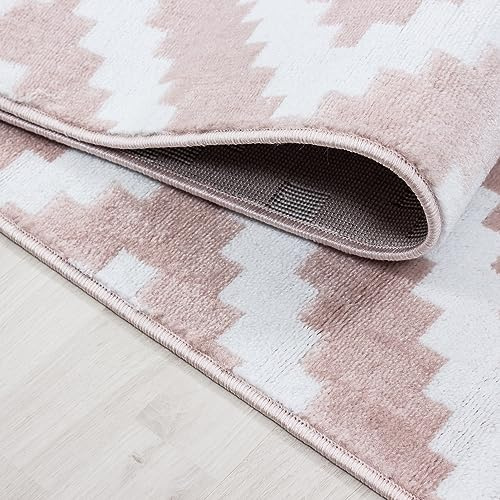 KADIMA DESIGN Moderner Teppich Geo-Muster Grafisch Pflegeleicht Zeitlos Waschbar Strapazierfähig Robust Läufer Pink 80x300 cm Esszimmer Wohnzimmer Fußbodenheizung geeignet Oeko-TEX | INN