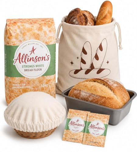 Bread Baking Kit with Loaf Tin | Flour, Reusable Bag, Yeast, Proofing Basket Cover