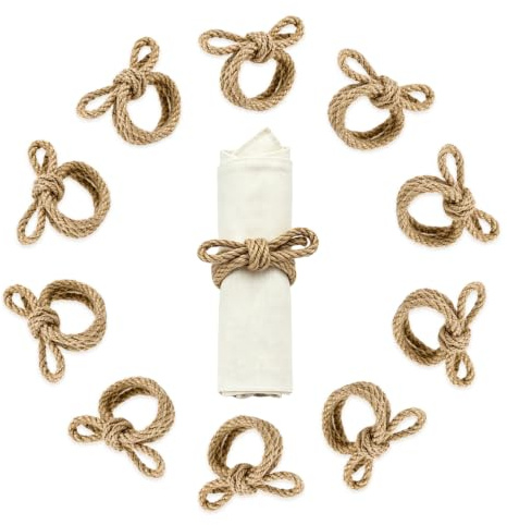 Natürliche Juteseil Serviettenringe, 10er Set handgefertigte rustikale Tischdekoration für Hochzeit, Weihnachten & Vintage Look, langlebige Zimmetschnur Ringe aus Naturfaser