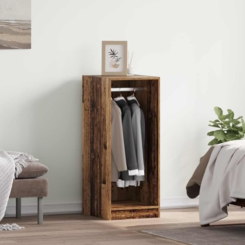 Mangloder Kleiderschrank mit Regal, Altholz, 41 x 48 x 102 cm, freistehend, stabil, platzsparend, ordnungssystem für schlafzimmer, flur und diele, mit 3 Regalen für kleidung und jacke
