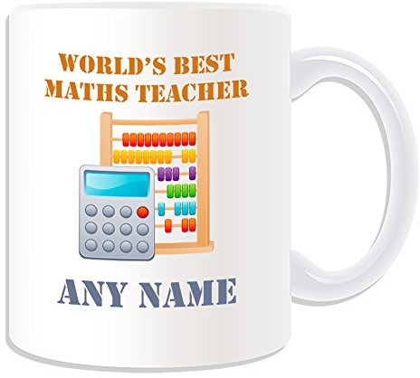 Personalised Gift - World's Best Maths Teacher / Calculator and Counting Frame Mug (Academic Design Theme, White) - Any Name / Message on Your Unique - School College University - Mathematic Abacus