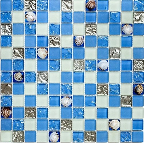 Glasmosaik Quadrat Crystal Muschel blau Transluzent Transparent 3D, Mosaikstein Format: 23x23x8 mm, Bogengröße: 300x300 mm, 10 Bögen