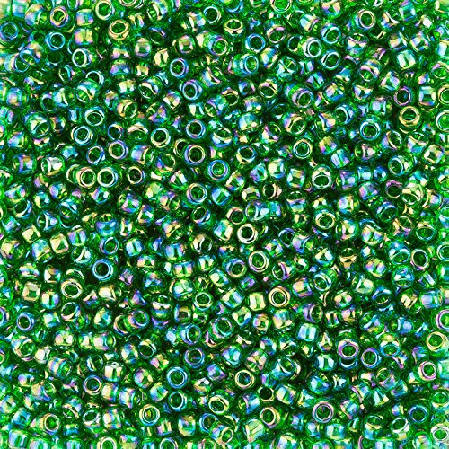Toho 8/0 Transparent Rainbow Grass Green Seed Beads 10g