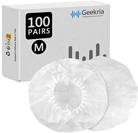 Geekria 100 Pairs Medium Non-Woven Fabric Disposable Headphone Covers/Earphone Covers/Ear Pads Protector/Stretchable Sanitary Earcup, Fits 3.14-4.33 Headsets (White)