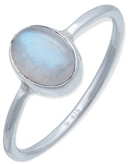 mantraroma Ring Damen Silber 925 Regenbogen Mondstein Edelstein weiß schlicht modern