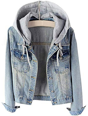 LifeShe Women's Casual Detachable Hoodie Denim Jacket