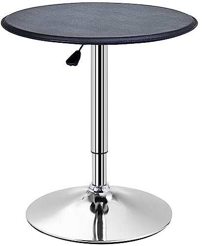 HOMCOM Table de Bar Table Bistro Mange-Debout Chic Style Contemporain Table Ronde Hauteur réglable 67-93 cm Ø 63 cm Plateau pivotant 360° métal chromé PVC Noir