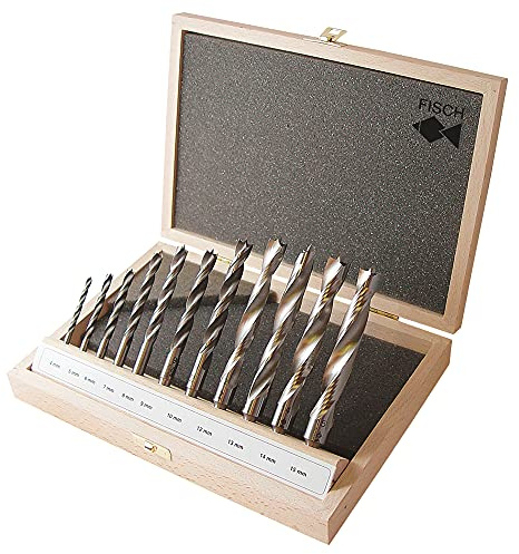 HSS Holzspiralbohrer 11-tlg. Set - Profi Ausführung Ø 4-5-6-7-8-9-10-12-14-15-16 mm in einer Holzkassette