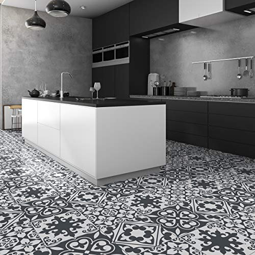 Sticker sol carreaux de ciment azulejos avec laminat de protection en plastique| Stickers adhésifs carrelages sol résistant à l'eau | Stickers Autocollant Carrelage adhésif sol - 40 x 40 cm -1 pièce
