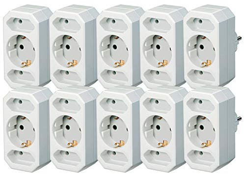 Mehrfach-Steckdose, 3-fach Steckdosenadapter mit Kindersicherung - Brennenstuhl (2 x Eurosteckdose & 1 x Schutzkontakt) Farbe: weiß (10, 10 x 20 x 20 cm)