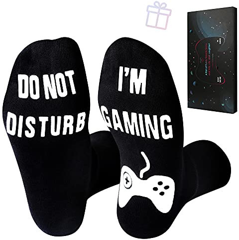 Do Not Disturb I'm Gaming Socken, Herren-Geschenke für Vater, lustige Socken für Ihn, Gaming-Socken, Herren-Geburtstagsgeschenk für Teenager, Vater, Sohn, Black-Gaming, Medium