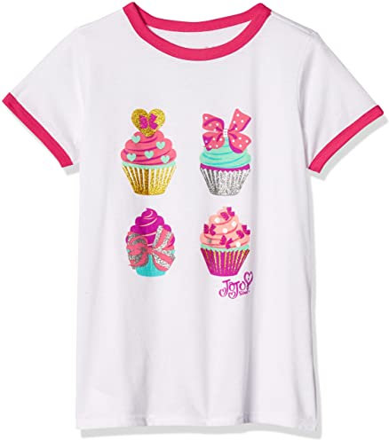 JoJo Siwa Mädchen Cupcakes Short Sleeve Ringer Tee T-Shirt, weiß/rosa, Large