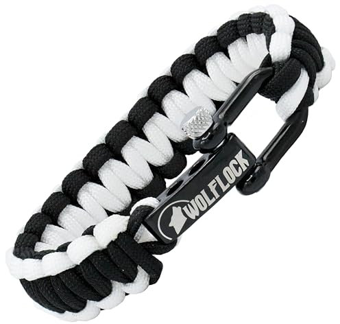 Wolflock Premium Paracord Armband für Männer - Handgeflochten mit Edelstahlverschluss in Schwarz/Weiß