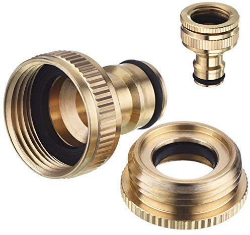 LANGING 2 Conectores de latón para Grifo de Manguera de jardín, 2 en 1, Adaptador de Grifo roscado Hembra