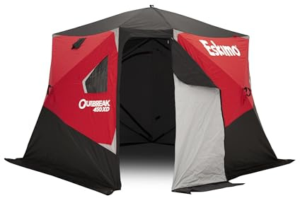 Eskimo Outbreak 450XD Pop-up Portable Insulated Ice Fishing Shelter, 75 sq ft. Fishable Area, 4-5 Person,Red/Black
