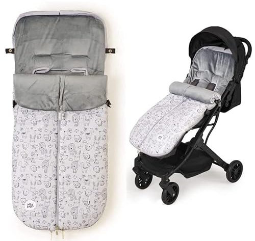 Danielstore | Saco silla paseo universal, Animalitos Gris, 90x44 cm, poliéster impermeable | Interior polar suave, antideslizante, doble cremallera | Abrigo cálido y adaptable para bebé