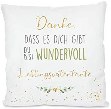 Manufaktur Liebevoll I Kissen „Danke, DASS es Dich gibt … Lieblingspatentante I Geschenk für die Patentante I Besondere Geschenkidee als Dankeschön und zu Weihnachten I 40x40 cm