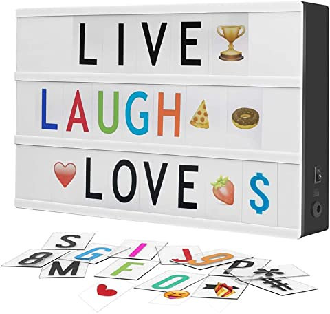 Micacorn LED A4 Light Box,192 Buchstaben und Emoticon, Batterie und USB Betrieben Lichtkasten Dekoration Schlafzimmer & Büro Leuchtkasten für Hochzeit, Party, Geburtstag & Weihnachten Anpassbarer Text