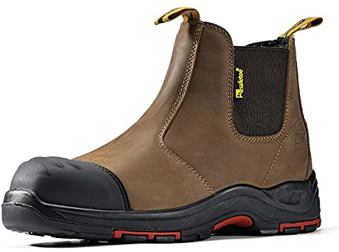 Mens and Womens Work Boots Steel Toe Chelsea Safety Boots Cow Leather Waterproof Lightweight Working Shoes