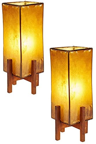 2er Set Orientalische Tischlampe Janka 30cm Lederlampe Quadratisch Lampe | Marokkanische kleine Tischlampen aus Metall, Lampenschirm aus Leder | Orientalische Dekoration aus Marokko, Farbe Braun