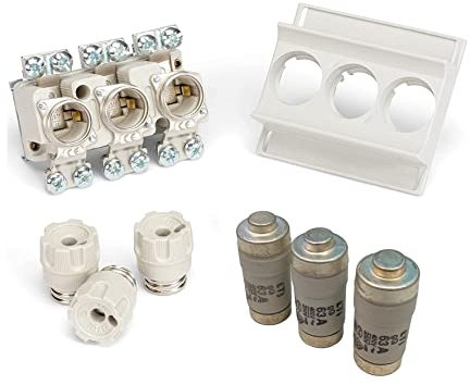 CusoTec Neozed Sicherungssockel D02 Set mit Schraubkappen Sicherungen und Passhülsen 16A/20A/25A/35A/50A/63A (63 Ampere)