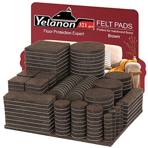 Yelanon Felt Furniture Pads -321 Pcs Furniture Pads Self Adhesive, Felt Chair Pads, Anti Scratch Floor Protectors for Furniture Feet Chair Legs, Furniture Felt pads for Hardwoods Floors, Brown