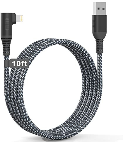 Cavo di ricarica per telefono lungo ad angolo retto, 3 m, certificato Apple MFi, in nylon intrecciato a 90 gradi, compatibile con telefoni 14, 13, 12, 11 x 8
