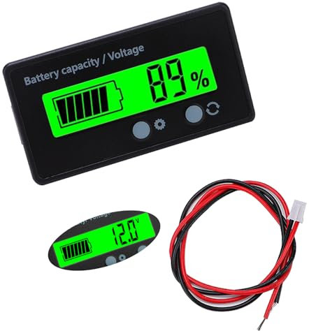 VooGenzek Compteur de Batterie CC, Moniteur de Voltmètre de Capacité de Batterie, Indicateur de Batterie d'acide de Plomb, Écran LCD DC 12V 24V 36V 48V (Lumière Vert)