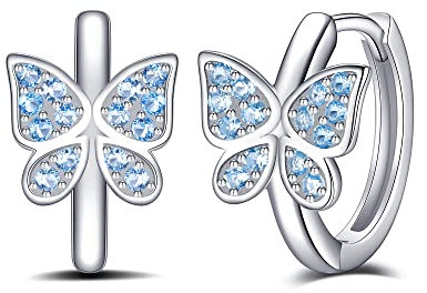 Jrêveinfini Schmetterling Ohrringe Creolen Damen Mädchen Kinder Silber 925, Schmetterling Ohrringe Creolen Mädchen Damen Blau Silber Geschenk für Mädchen Frauen