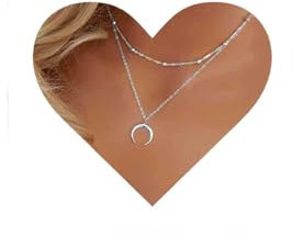 Allereya Boho Collana a Mezzaluna Girocollo Collana a Mezzaluna in Argento a Strati Collana con Ciondolo a Forma di Luna Collana a Catena satellitare Gioielli per Donne e Ragazze (Argento)