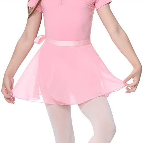Durio Ballett Wickelrock Mädchen Ballettrock Chiffon Tanz Rock Antistatisch mit Verstellbarer Taillenbindung Rosa 110-130 (Tag Size M)