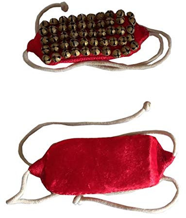 KVR Kathak Bharatnatayam indische traditionelle Tanz-Fußkettchen Messingglocken Ghungroo Paar gebunden über Samtpolster für komfortable Leistung, 5 row of bell, Messing